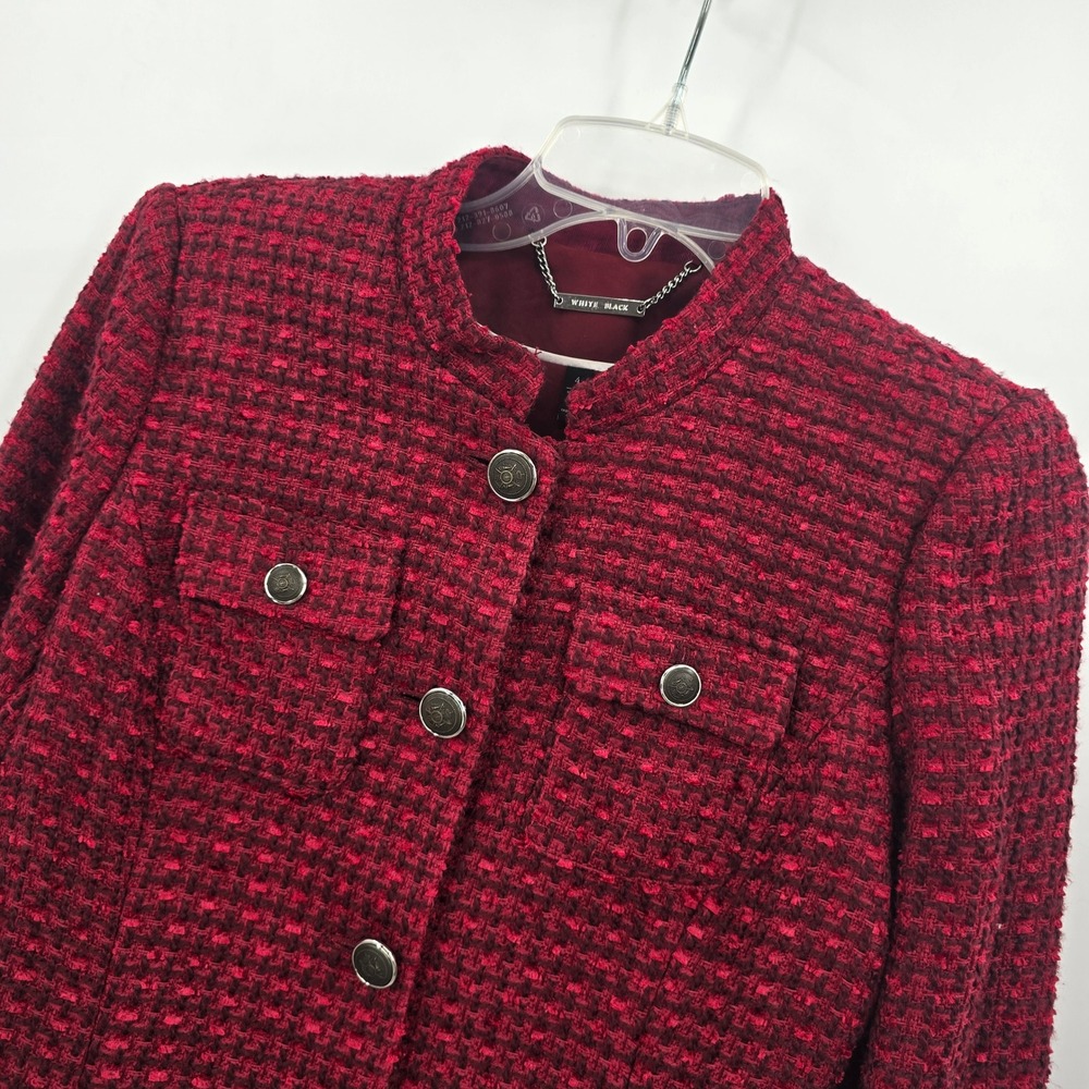 White House Black Market Blazer Womens 4 Burgundy Red Tweed Button Front Jacket